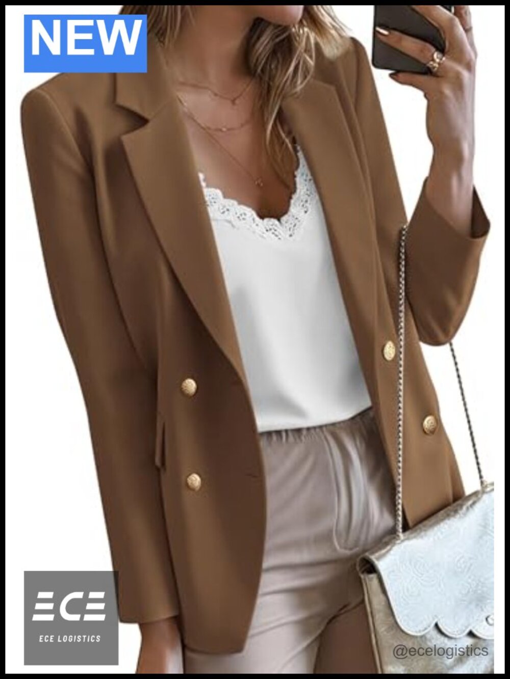 Womens Oversized Double Breasted Blazer Business Casual Work Jacket